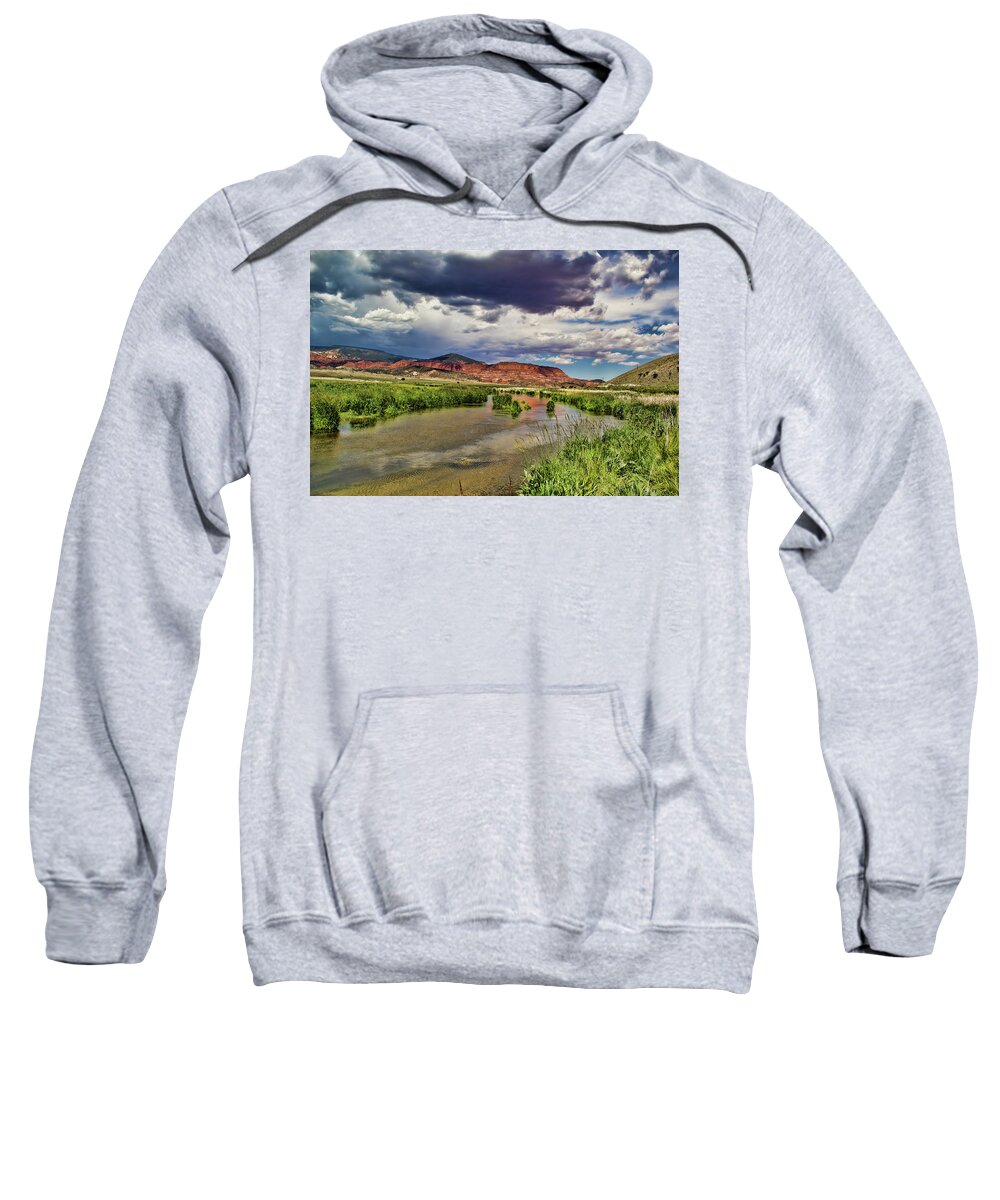 Background Beauty Blue Clouds Colors Landscape Mountain Mountain Sweatshirt featuring the photograph Mountain Lake by Mark Smith