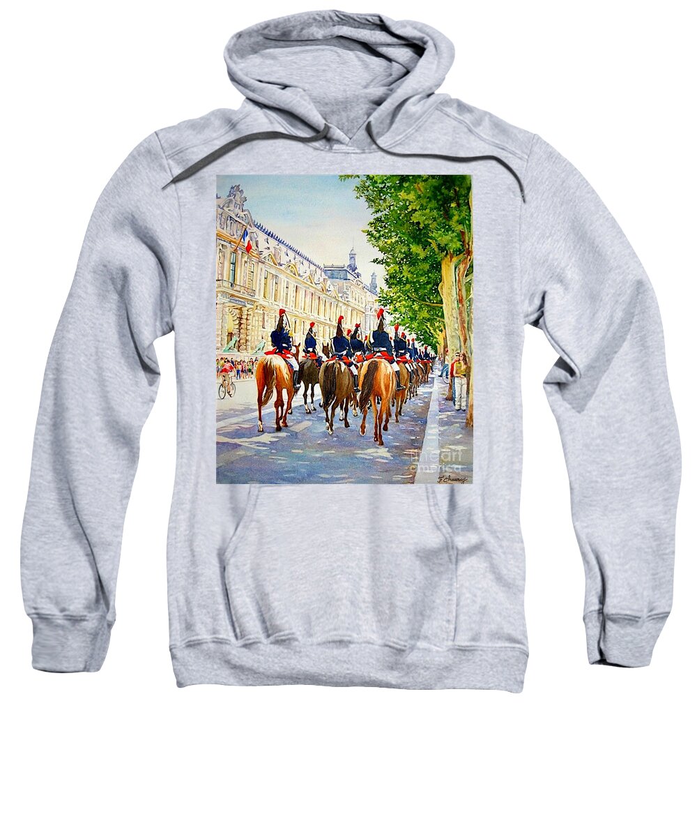 Paris Sweatshirt featuring the painting 14 Juillet - Garde Nationale - Paris - France by Francoise Chauray