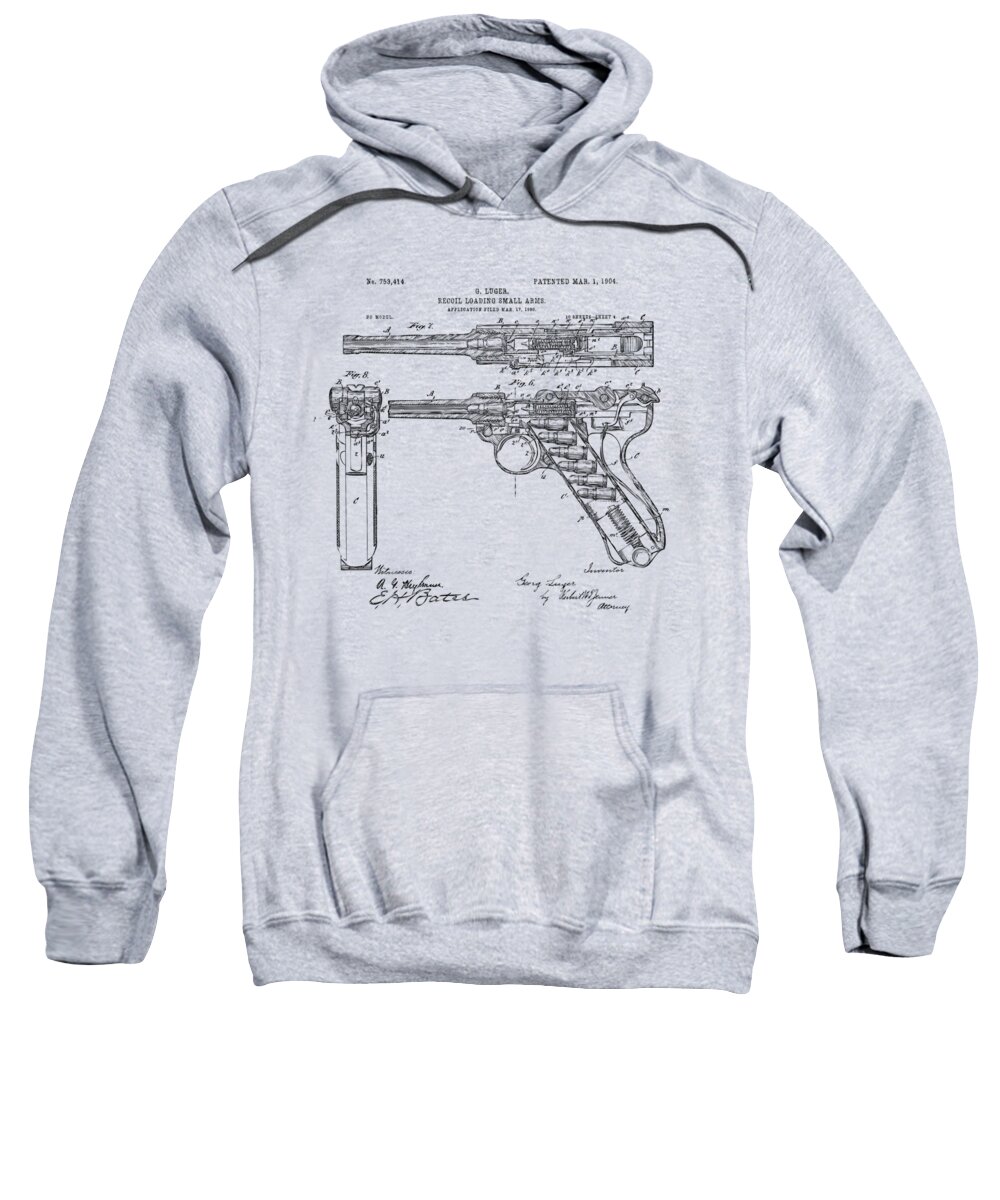 Luger Sweatshirt featuring the digital art 1904 Luger Recoil Loading Small Arms Patent - Vintage by Nikki Marie Smith