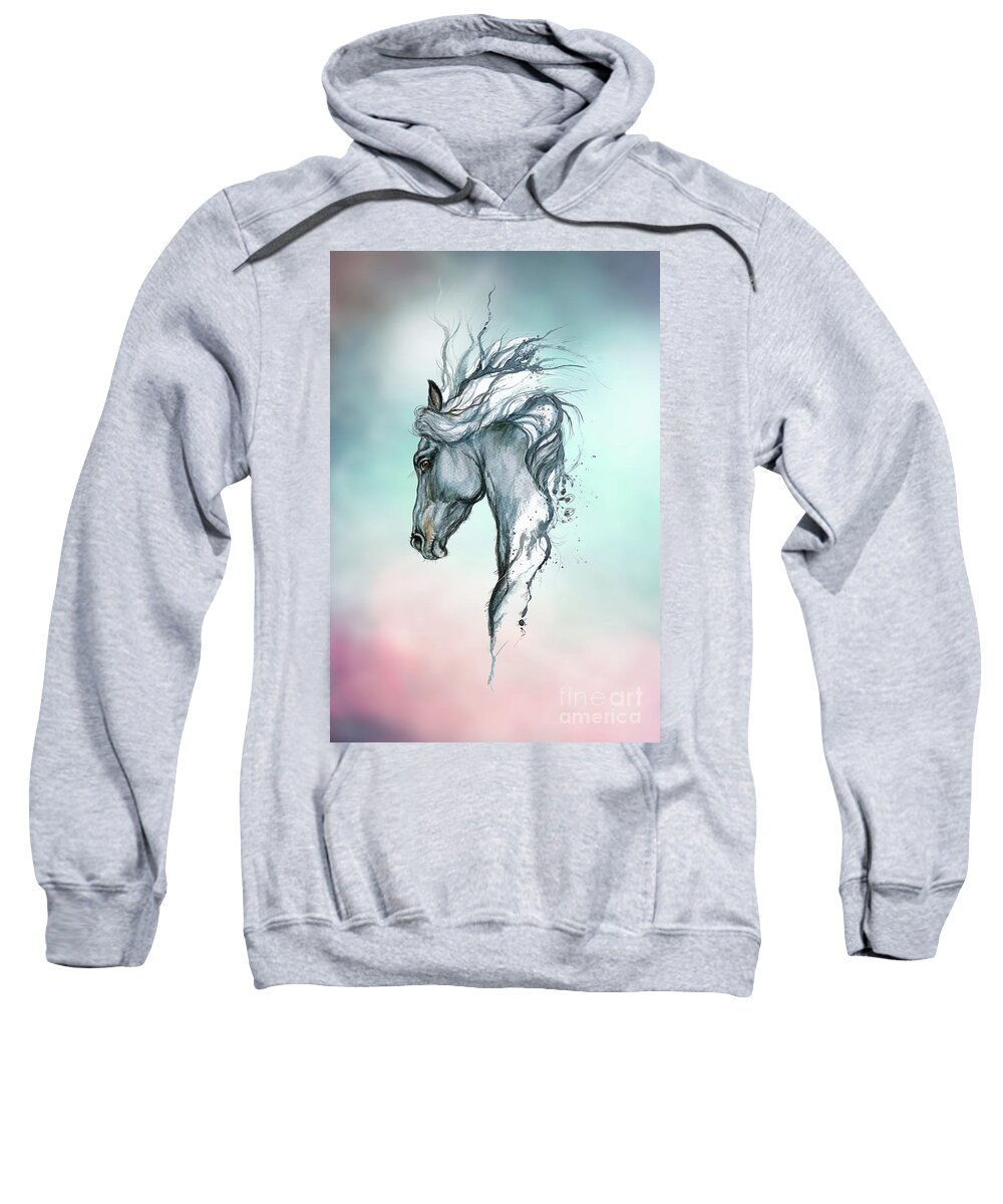 Horse Sweatshirt featuring the digital art Aqua horse #2 by Ang El