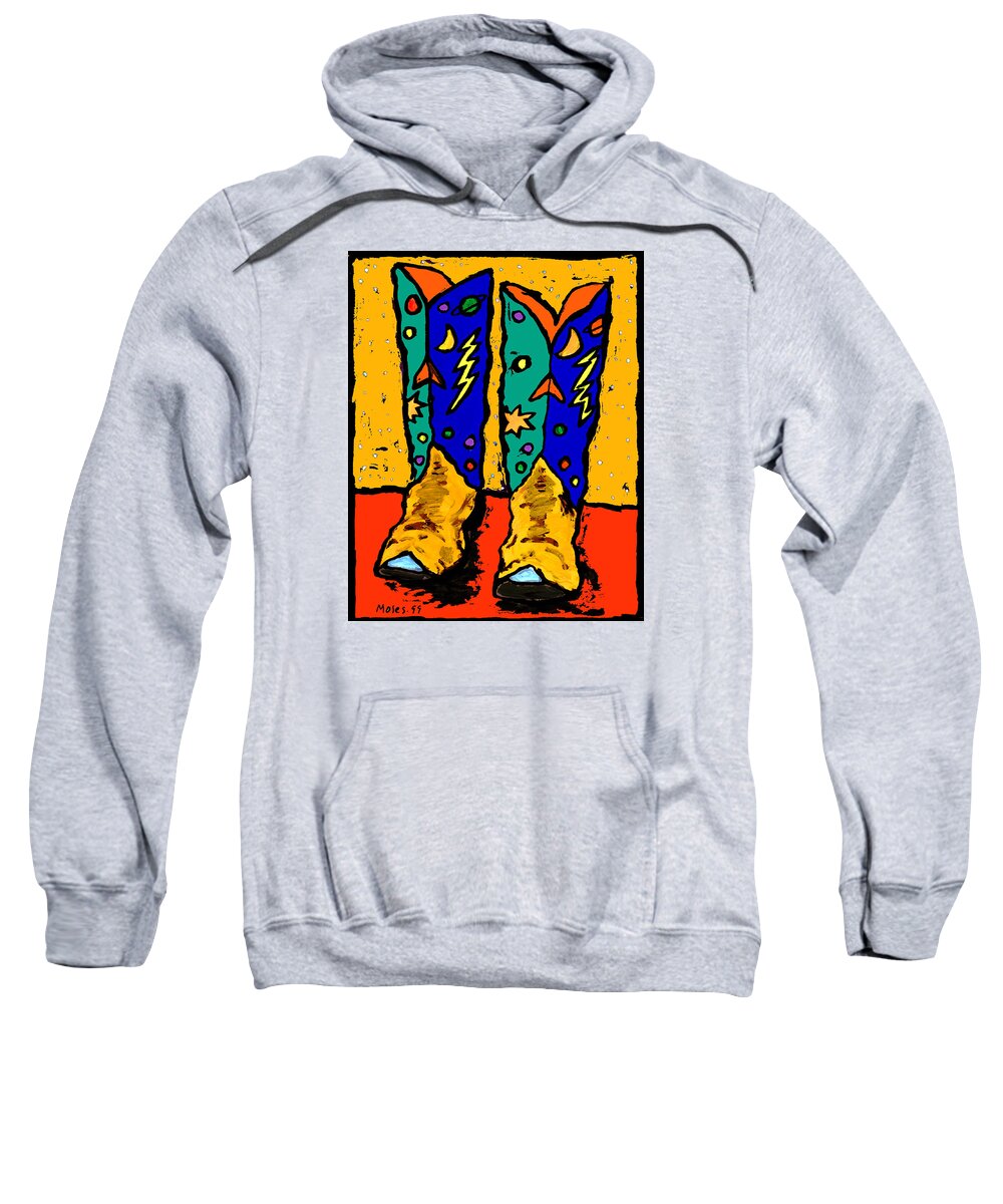 Boots Sweatshirt featuring the painting Boots on Yellow #3 by Dale Moses