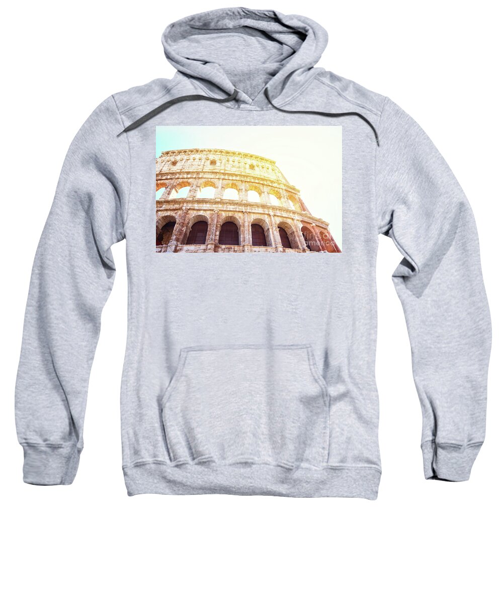 Rome Sweatshirt featuring the photograph Colosseum and Sunset in Rome by Anastasy Yarmolovich