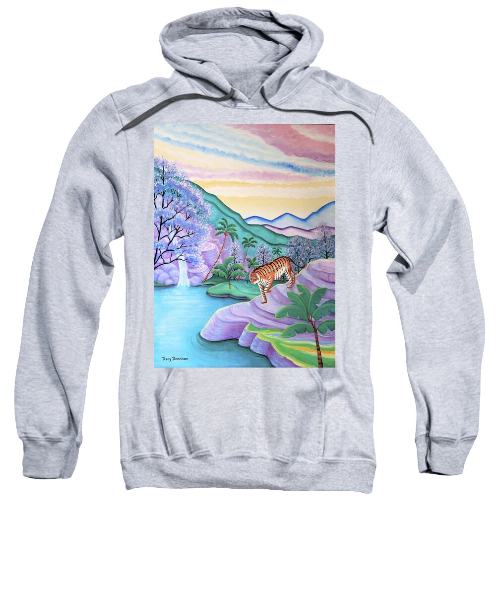 Landscape Tiger Sweatshirt featuring the painting First Light #2 by Tracy Dennison