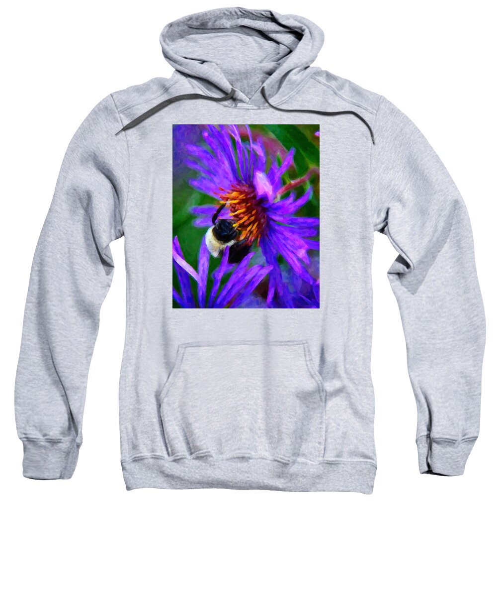Bee Sweatshirt featuring the painting Bee on Purple Flower #3 by Prince Andre Faubert