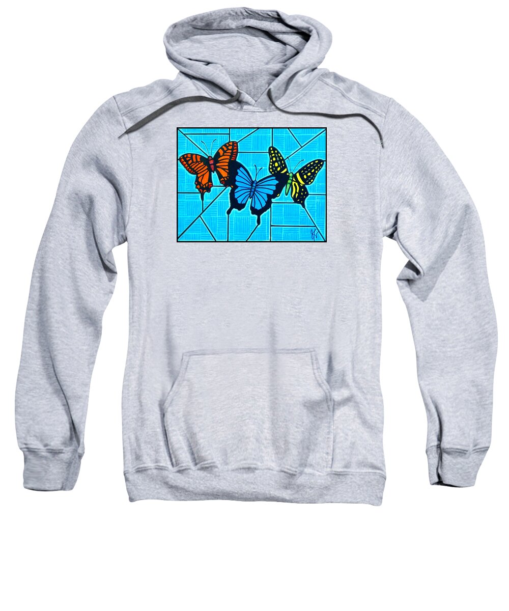 Butterflies Sweatshirt featuring the painting 3 Butterflies on Blue by Jim Harris