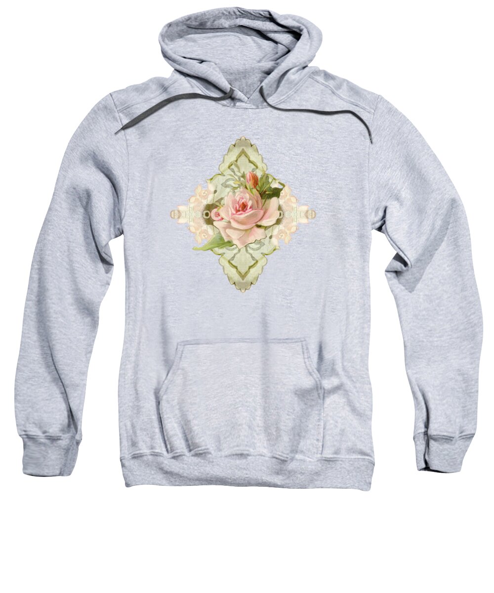 Vintage Sweatshirt featuring the painting Summer At The Cottage - Vintage Style Damask Roses #3 by Audrey Jeanne Roberts
