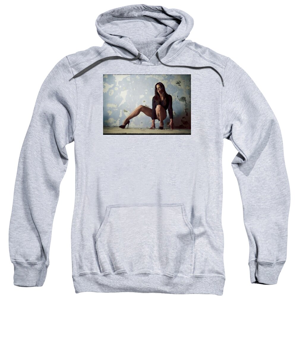 Nude Framed Prints Sweatshirt featuring the painting Waiting For.. #7 by Shlomo Zangilevitch