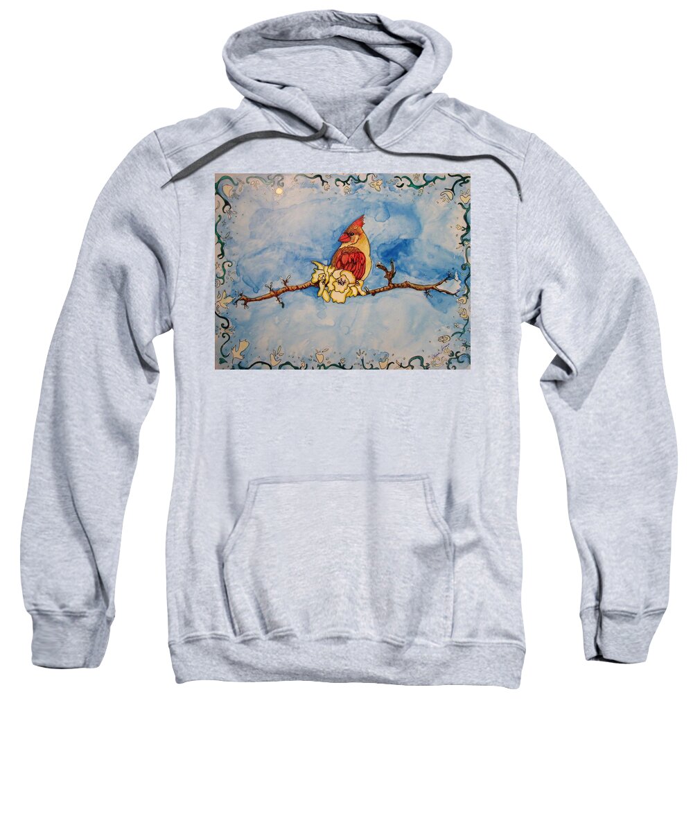 Cardinal Sweatshirt featuring the painting A Birds Delight by Patricia Arroyo
