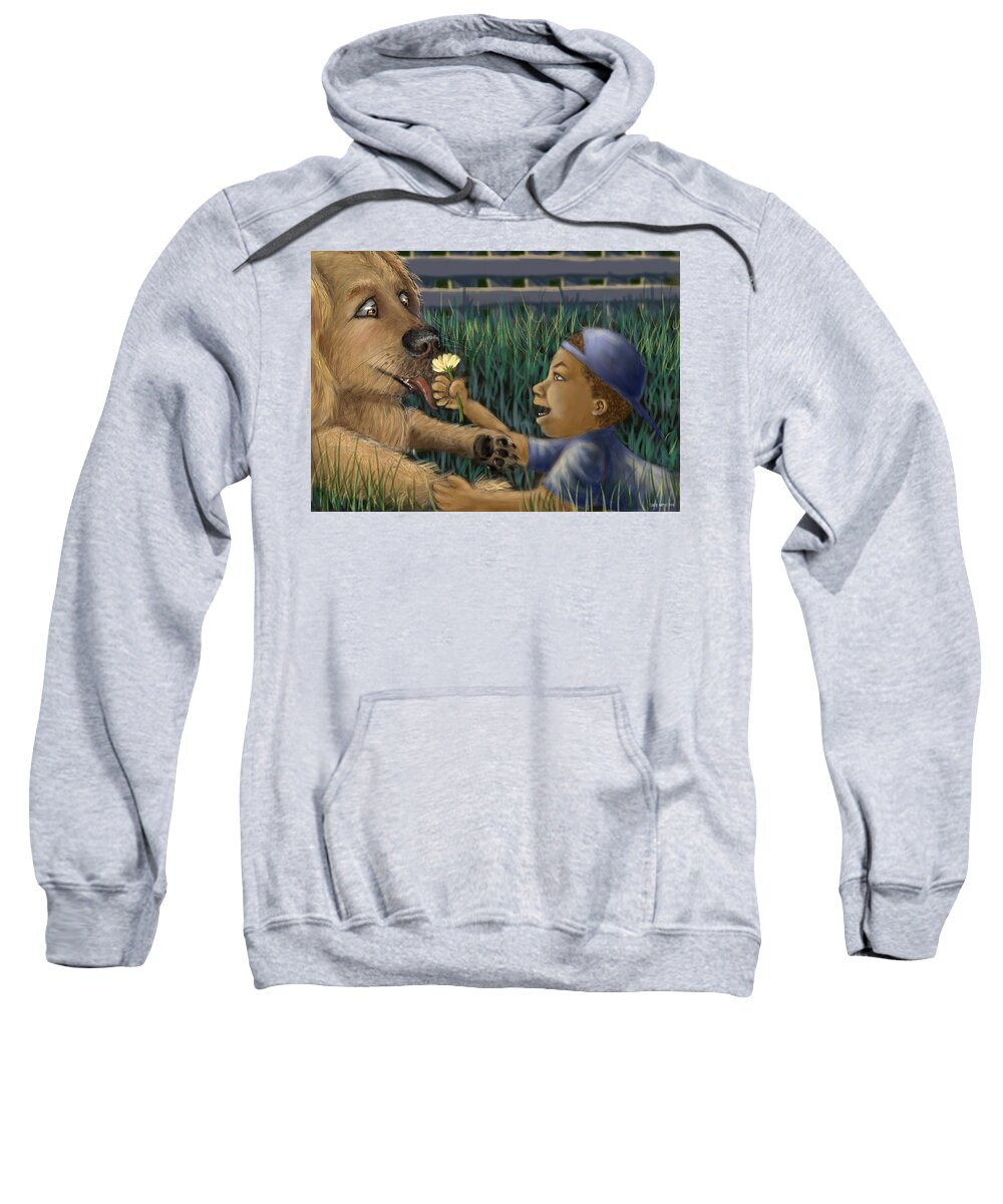 Boy Sweatshirt featuring the digital art A Boy And His Dog by Larry Whitler