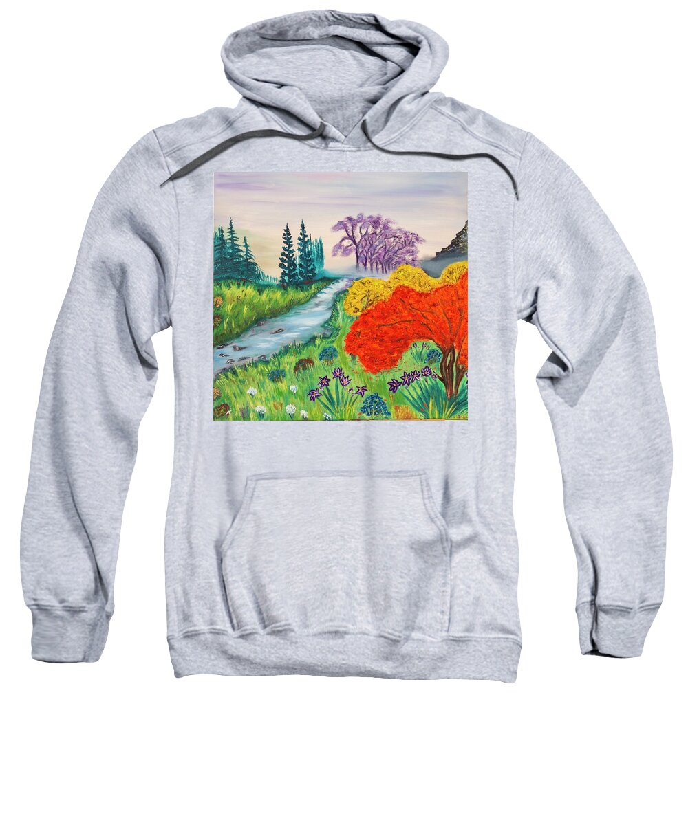 Tree Sweatshirt featuring the painting Forest of Colors by Neslihan Ergul Colley