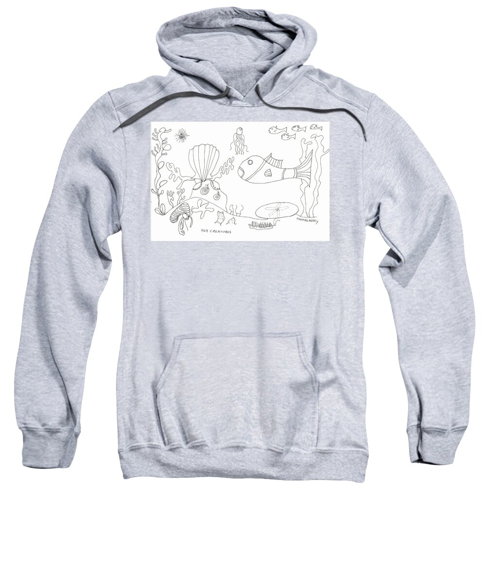Fish Sweatshirt featuring the painting A jellie and sea creatures by Helen Holden-Gladsky