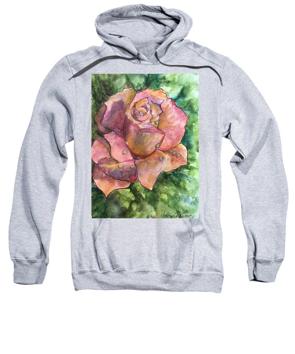 Rose Sweatshirt featuring the painting A Morning Rose by Cheryl Wallace