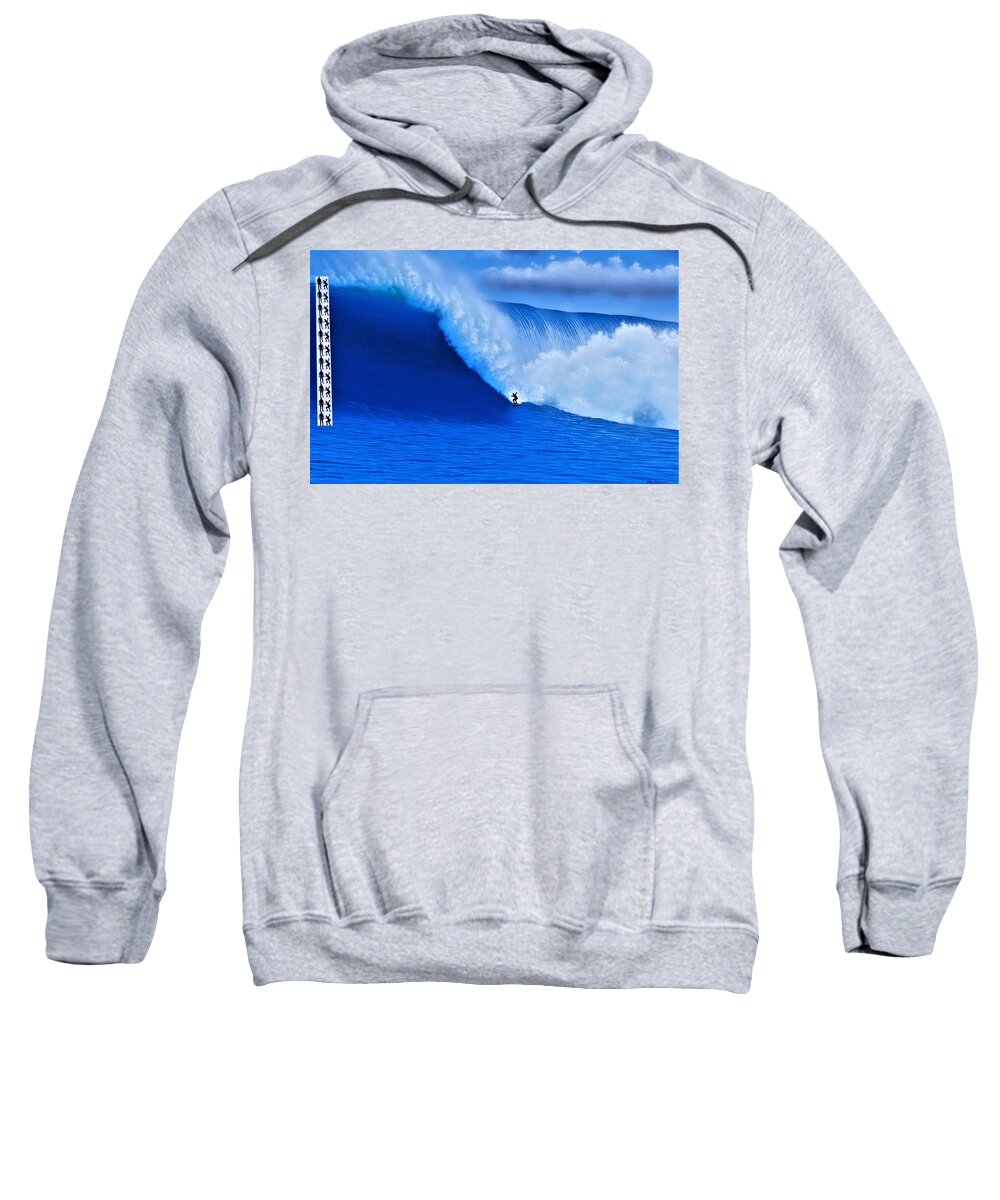 Surfing Sweatshirt featuring the painting Jaws - Biggest Ever PADDLED by John Kaelin