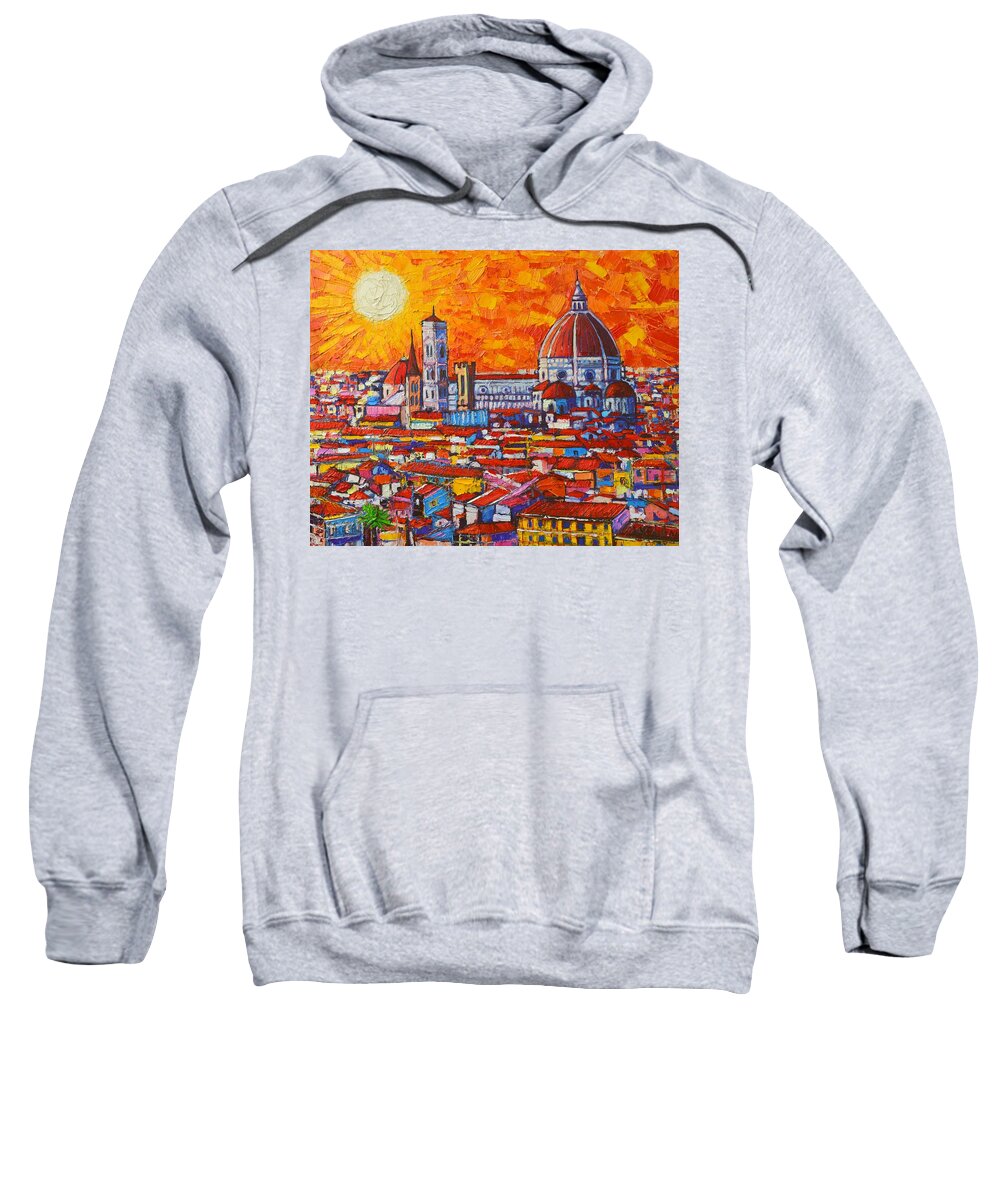 Italy Sweatshirt featuring the painting Abstract Sunset Over Duomo In Florence Italy by Ana Maria Edulescu