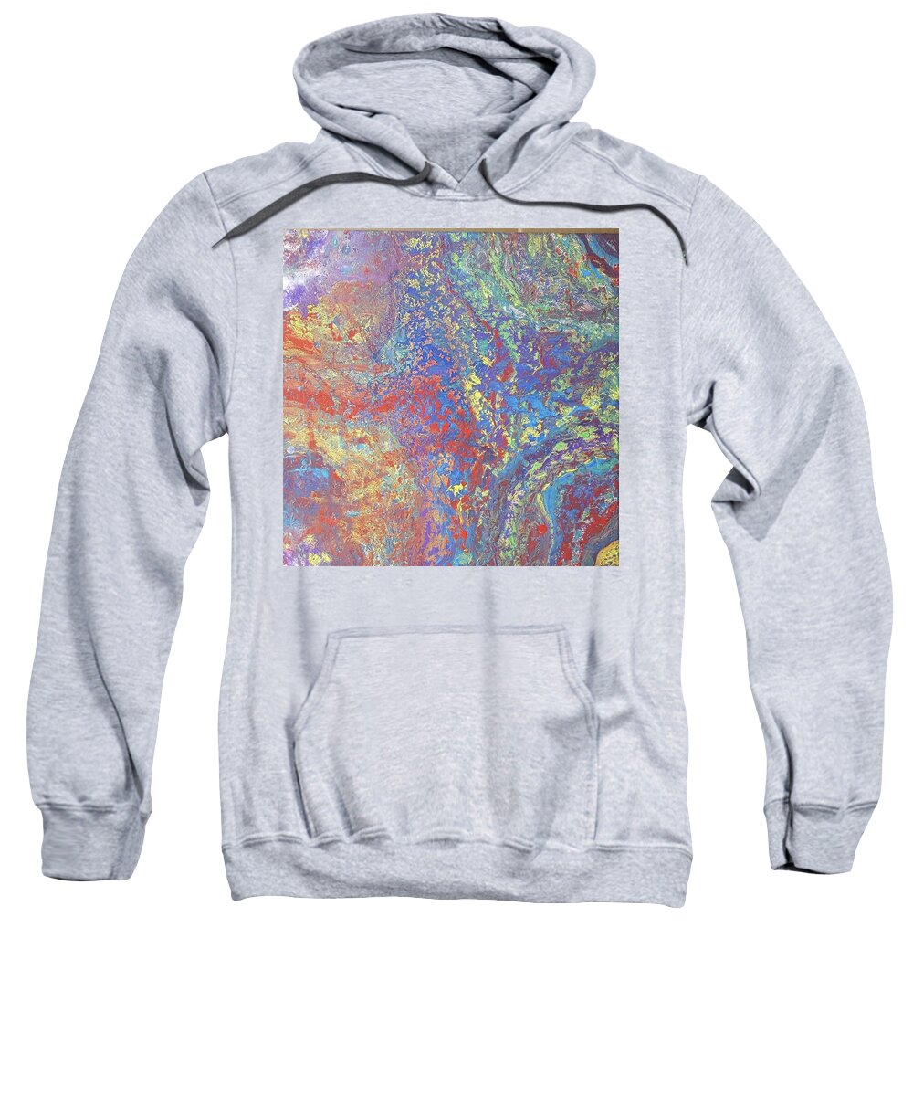 #acrylicpour #acrylicdirtypour #abstractpaintings #abstractacrylics #coolart #coolpaintings #sugarplumtheband #abstractrainbowcolors #abstractartforsale #camvasartprints #originalartforsale #abstractartpaintings Sweatshirt featuring the painting Acrylic Dirty Pour with Rainbow colors 12x12 by Cynthia Silverman