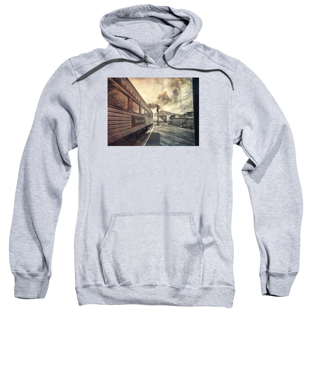 Train Sweatshirt featuring the photograph All Aboard by Chris Montcalmo