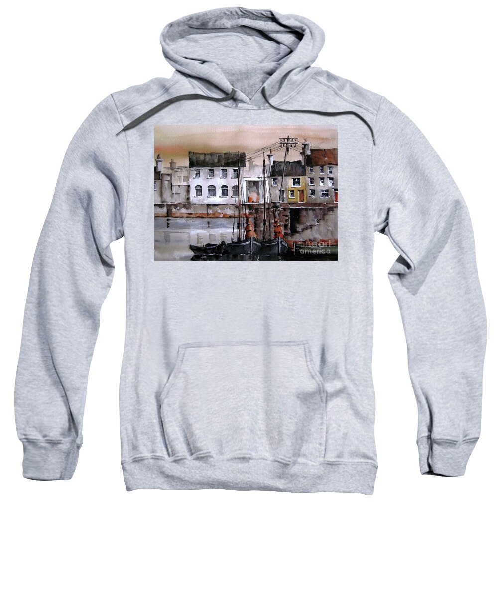 Wild Atlantic Way Galway Sweatshirt featuring the painting Along the Cladagh Galway by Val Byrne