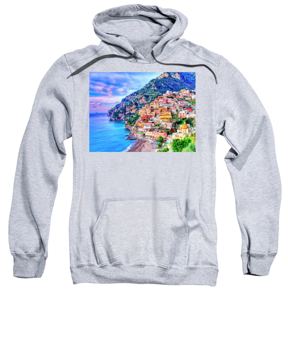 Amalfi Coast Sweatshirt featuring the painting Amalfi Coast at Positano by Dominic Piperata