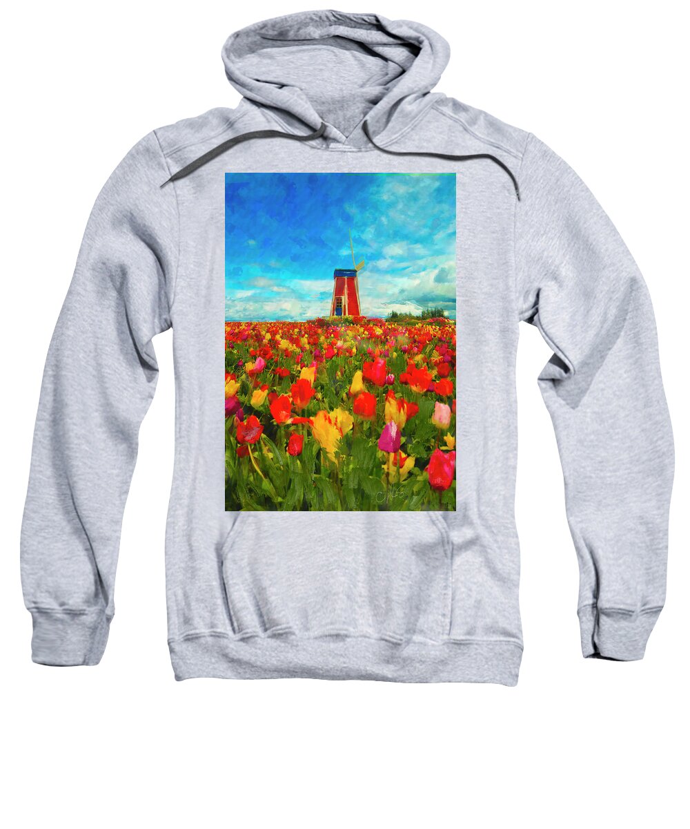 Flowers Sweatshirt featuring the digital art Amongst the Tulips by Dale Stillman