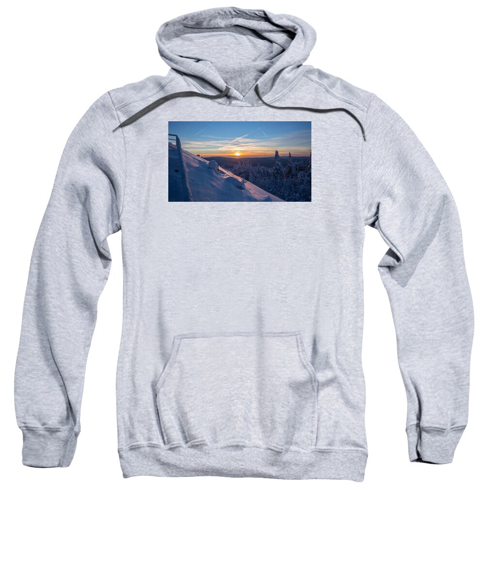 Sunset Sweatshirt featuring the photograph an evening on the Achtermann, Harz by Andreas Levi