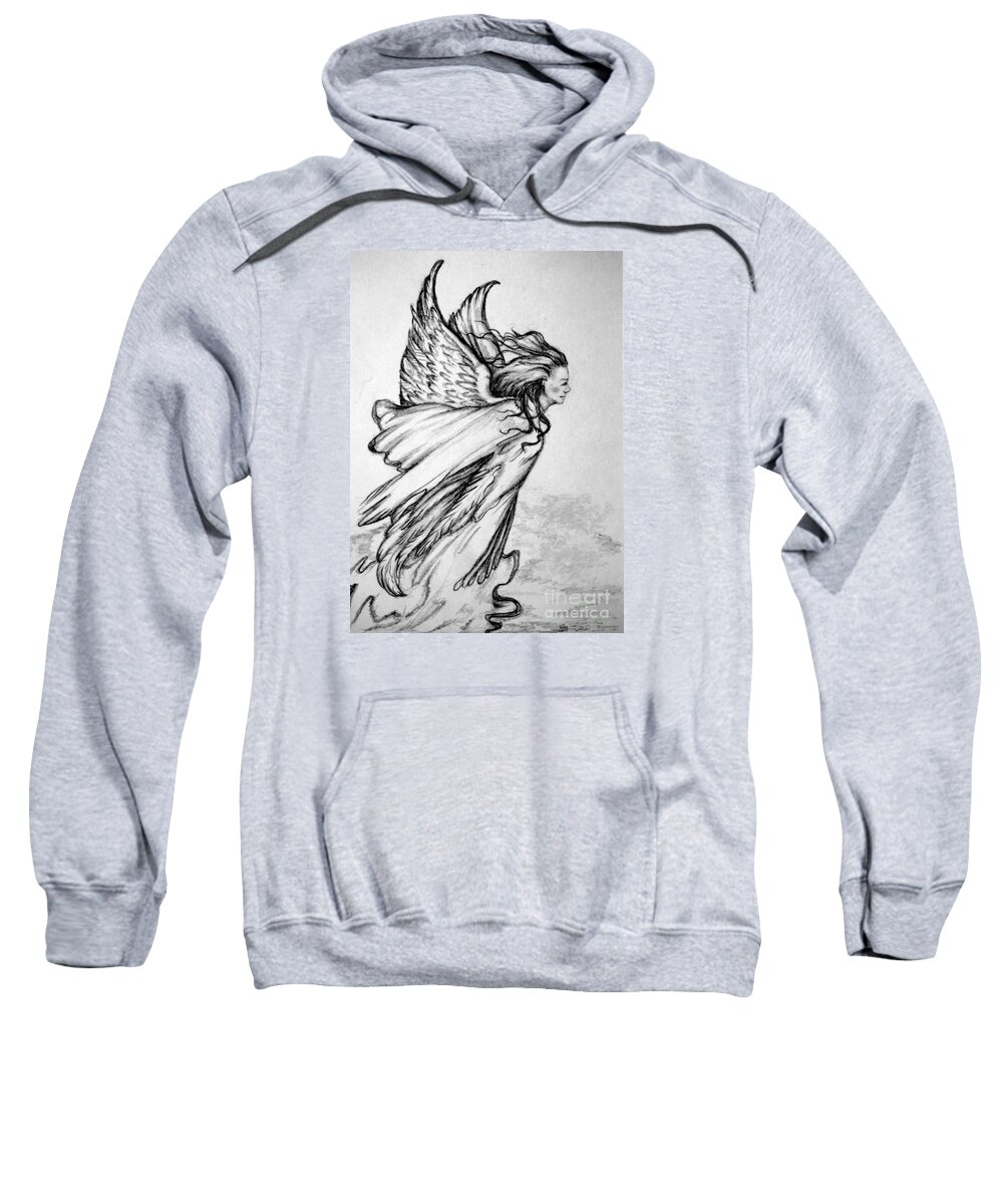 Angel Sweatshirt featuring the drawing Angel From Above by Georgia Doyle