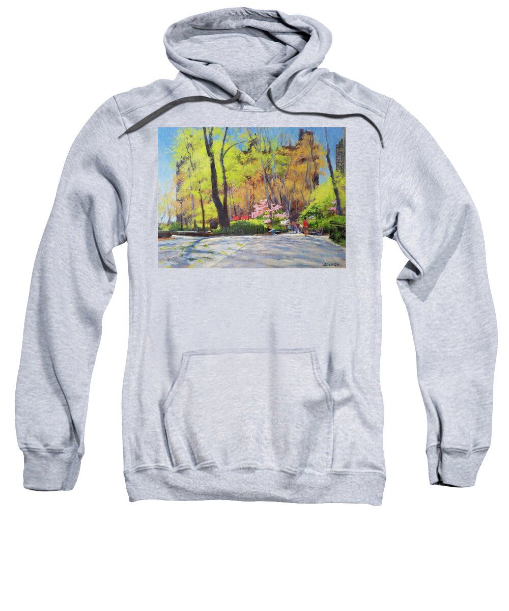  Sweatshirt featuring the painting April Morning in Carl Schurz Park by Peter Salwen