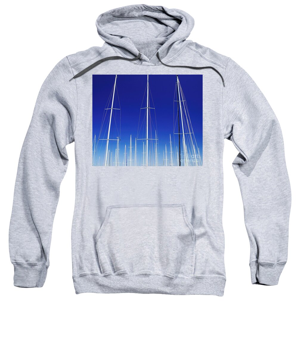 Australian Sweatshirt featuring the photograph Artistic. Yacht Masts Reaching into a Vivid Blue Sky. by Geoff Childs