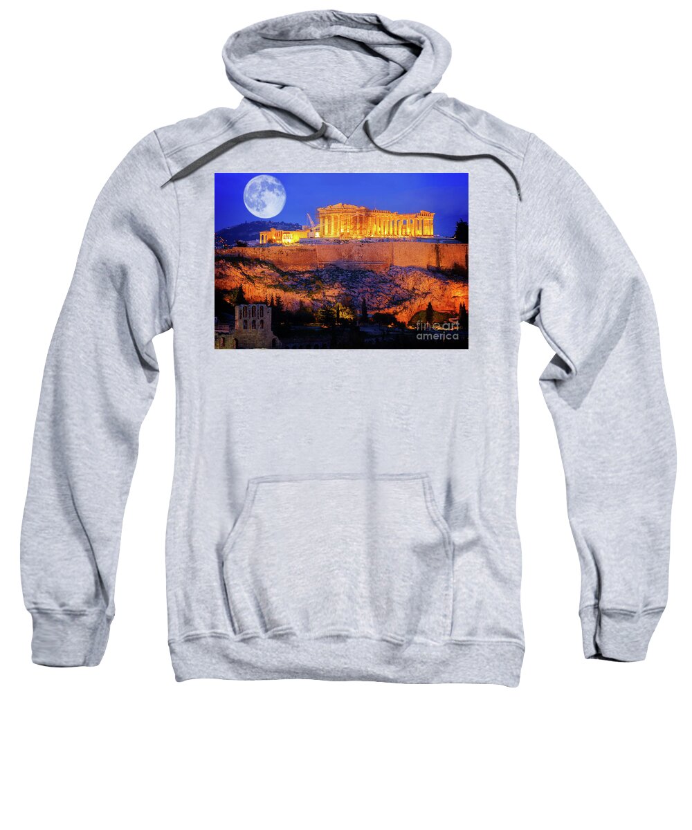 Athens Sweatshirt featuring the photograph Athens and the Moon by Anastasy Yarmolovich