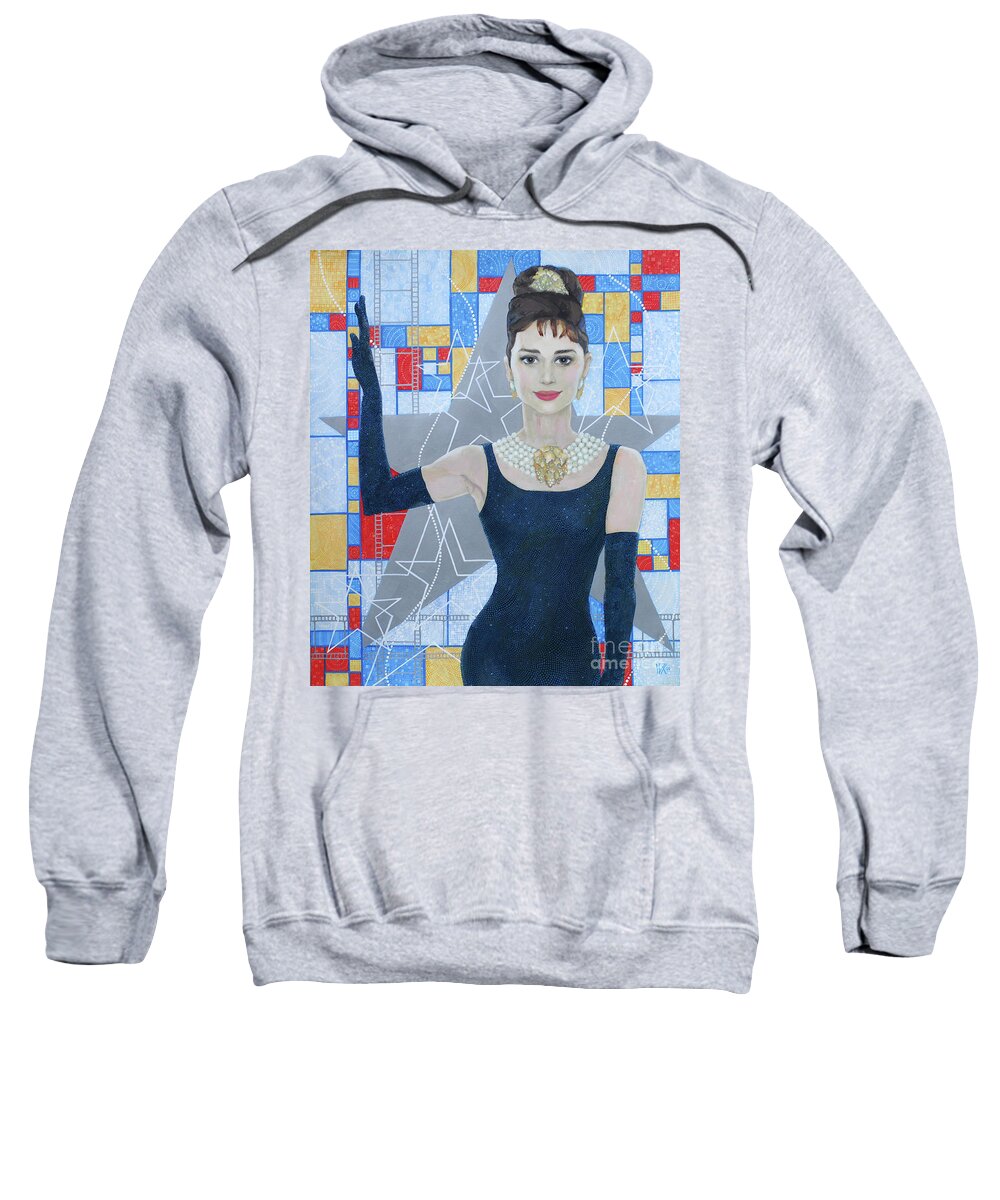 Audrey Hepburn Sweatshirt featuring the painting Audrey Hepburn, Old Hollywood, celebrity portrait by Julia Khoroshikh