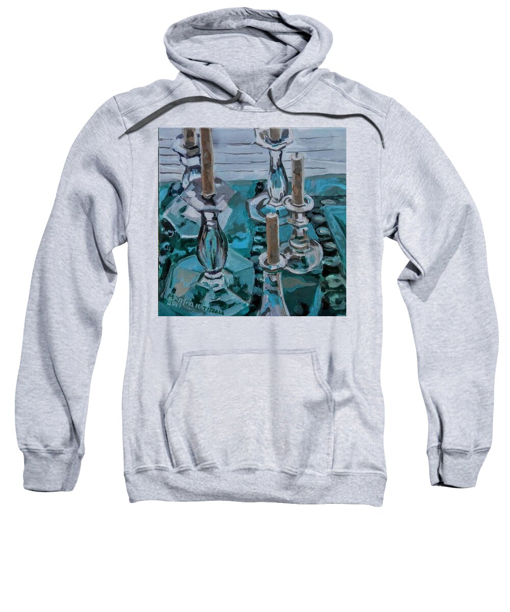 Glass Candle Sticks Sweatshirt featuring the painting Aunt Mary's Antique Glass by Martha Tisdale