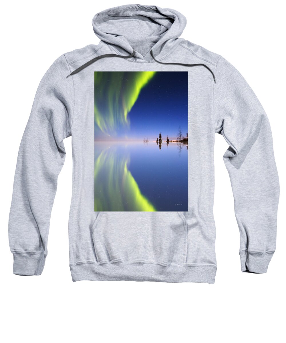 Alaska Sweatshirt featuring the photograph Aurora Mirrored by Ed Boudreau