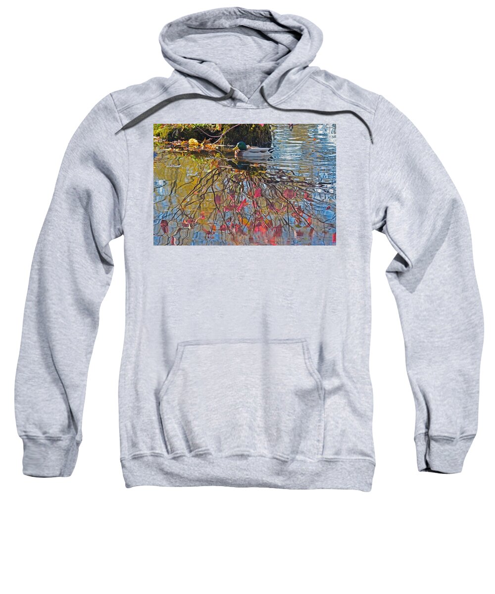 Duck Sweatshirt featuring the photograph Autumn reflections by Asbed Iskedjian