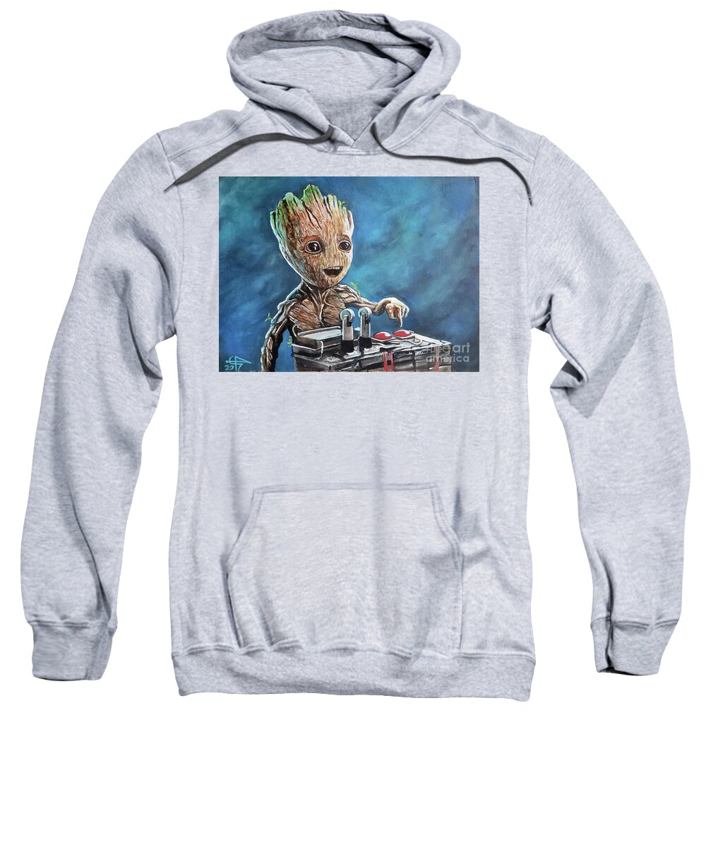Guardians Of The Galaxy Sweatshirt featuring the painting Baby Groot by Tom Carlton