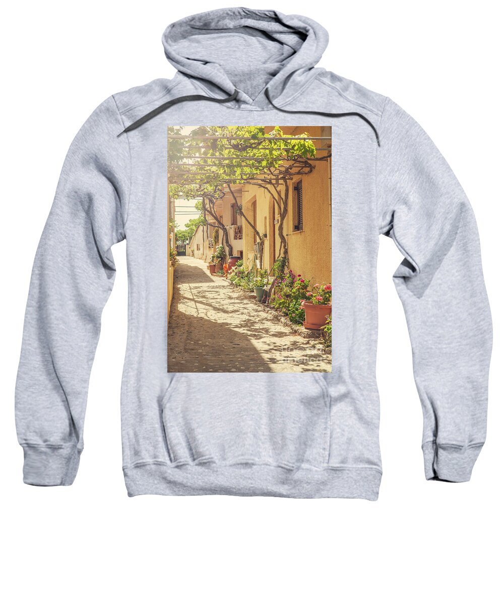 Greece Sweatshirt featuring the photograph Back street in Cretan village. by Sophie McAulay