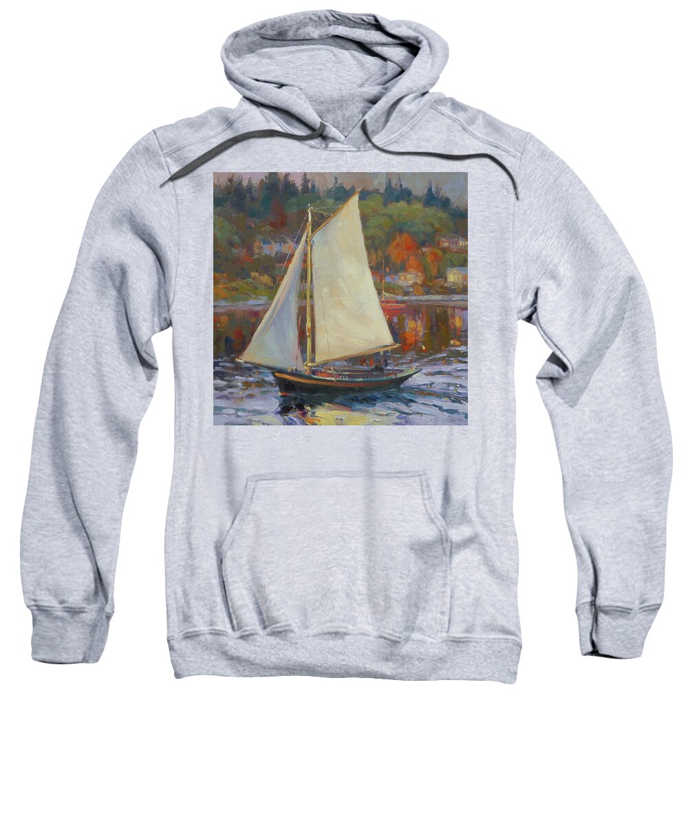 Sailboat Sweatshirt featuring the painting Bainbridge Island Sail by Steve Henderson