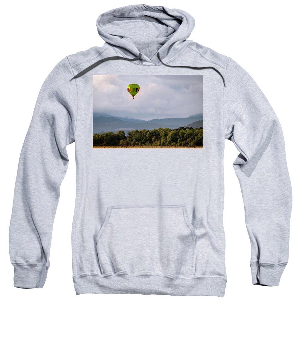 Hot Air Balloon Sweatshirt featuring the photograph Balloon Over Farmland by Catherine Avilez
