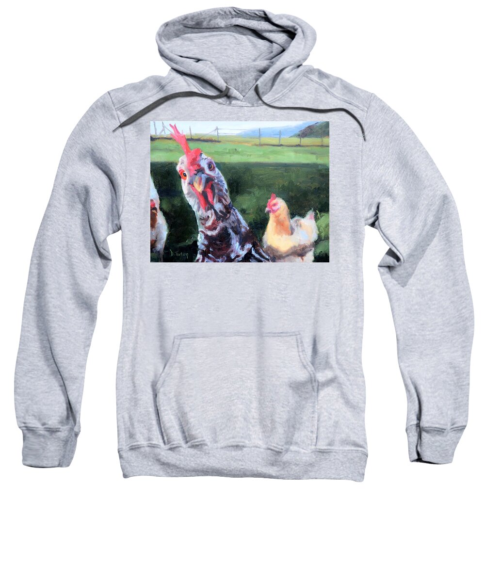 Rooster Sweatshirt featuring the painting Barbara the Chicken by Donna Tuten