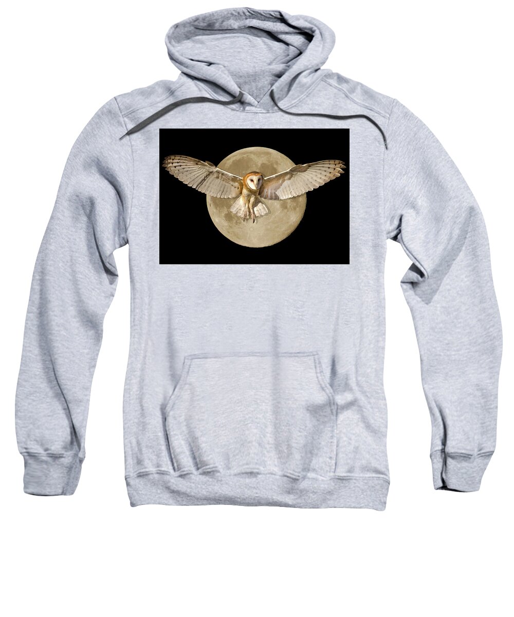 Barn Owl. Owls Sweatshirt featuring the photograph Barn Owl and Supermoon Composite by Dawn Key