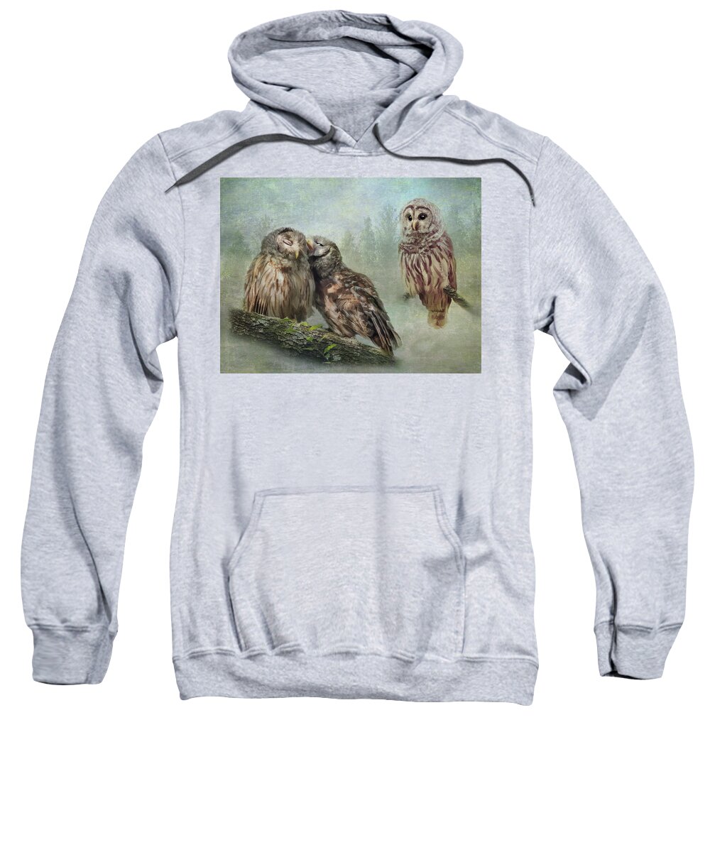 Barred Owl Sweatshirt featuring the photograph Barred Owls - Steal A Kiss by Patti Deters
