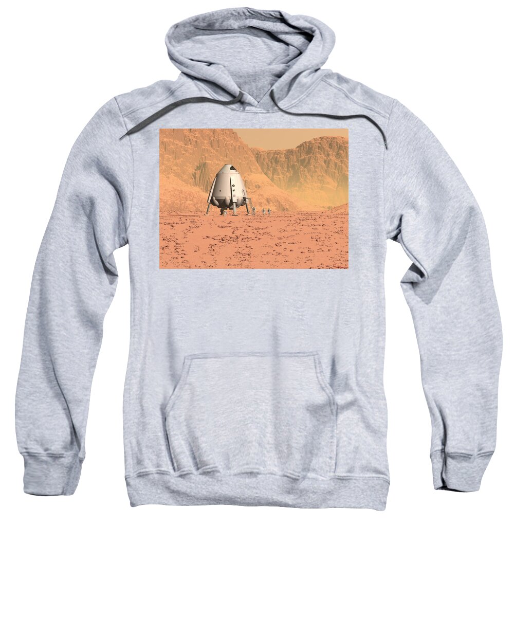 Space Sweatshirt featuring the digital art Base Camp Ares Vallis by David Robinson