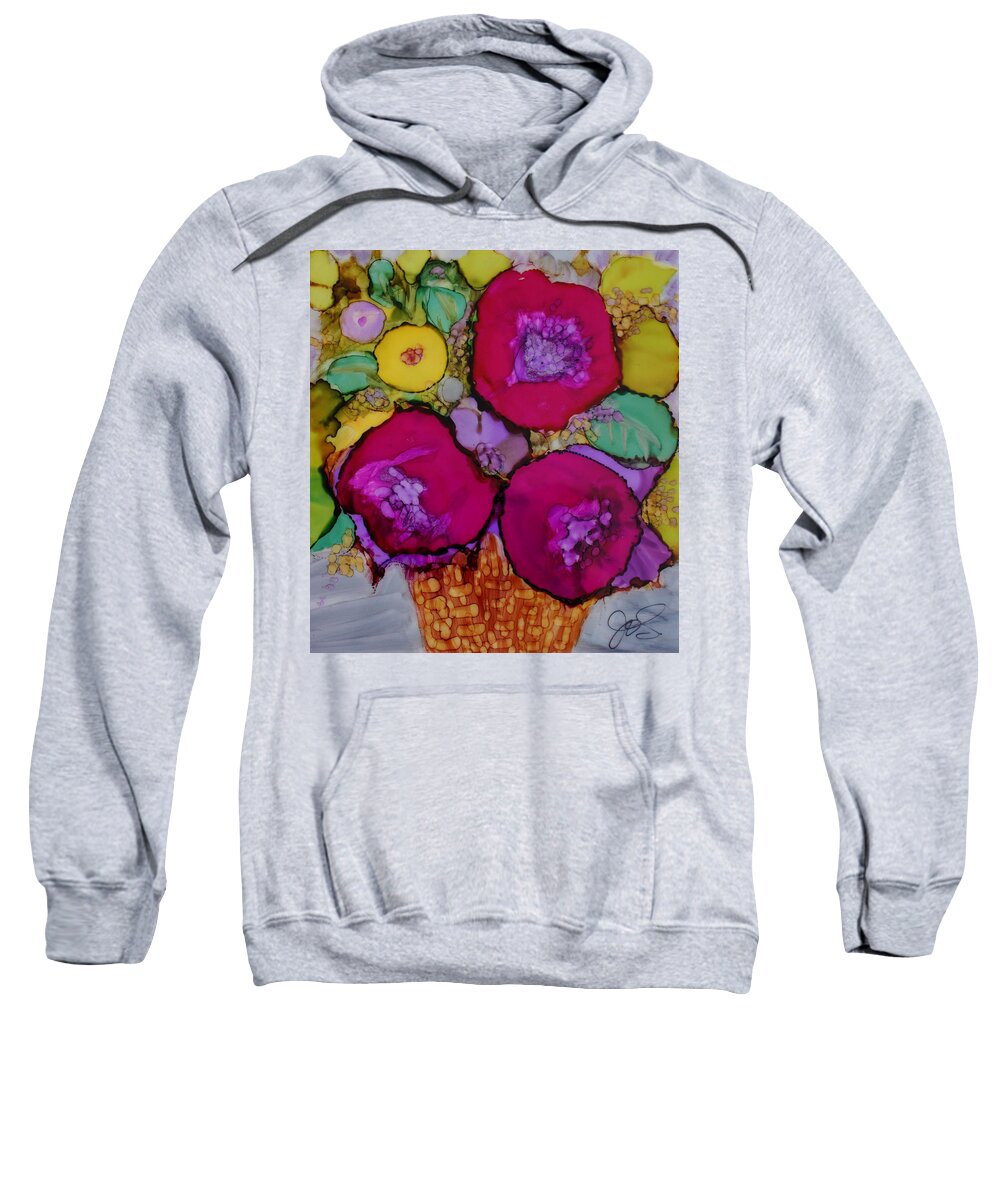 Floral Sweatshirt featuring the painting Basket of Blooms by Jo Smoley