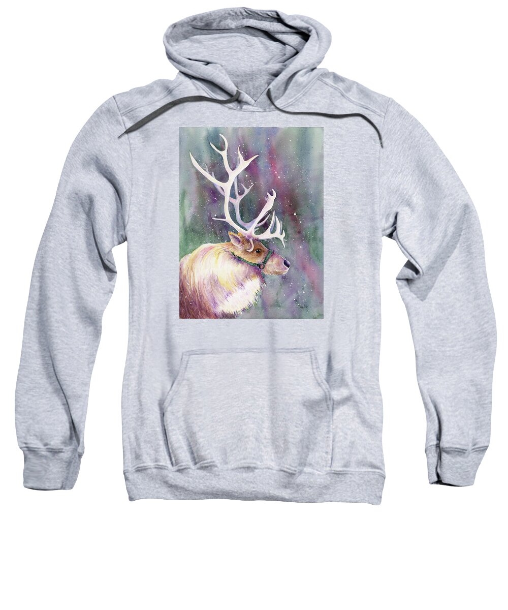 Reindeer Sweatshirt featuring the painting Basking in the Lights by Lori Taylor