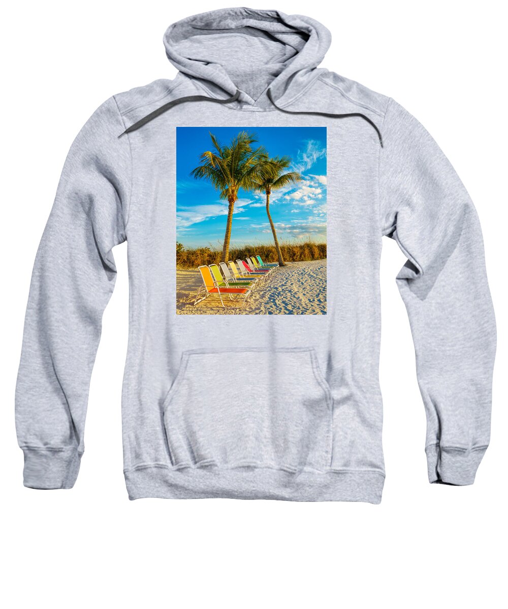 Fort Myers Sweatshirt featuring the photograph Beach Lounges under Palms by Robert FERD Frank