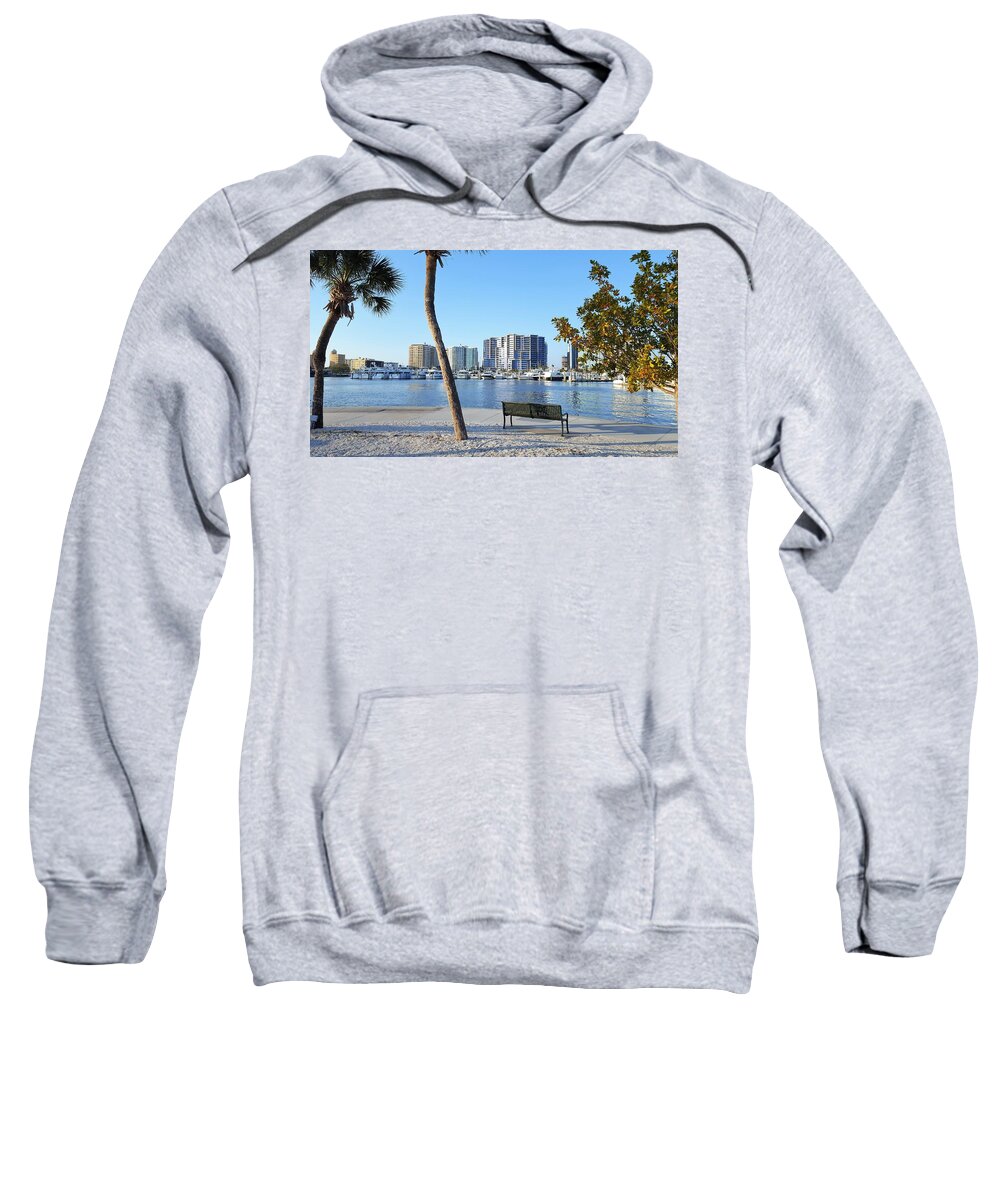 City Sweatshirt featuring the photograph Bench at Marina Jacks by Ric Schafer