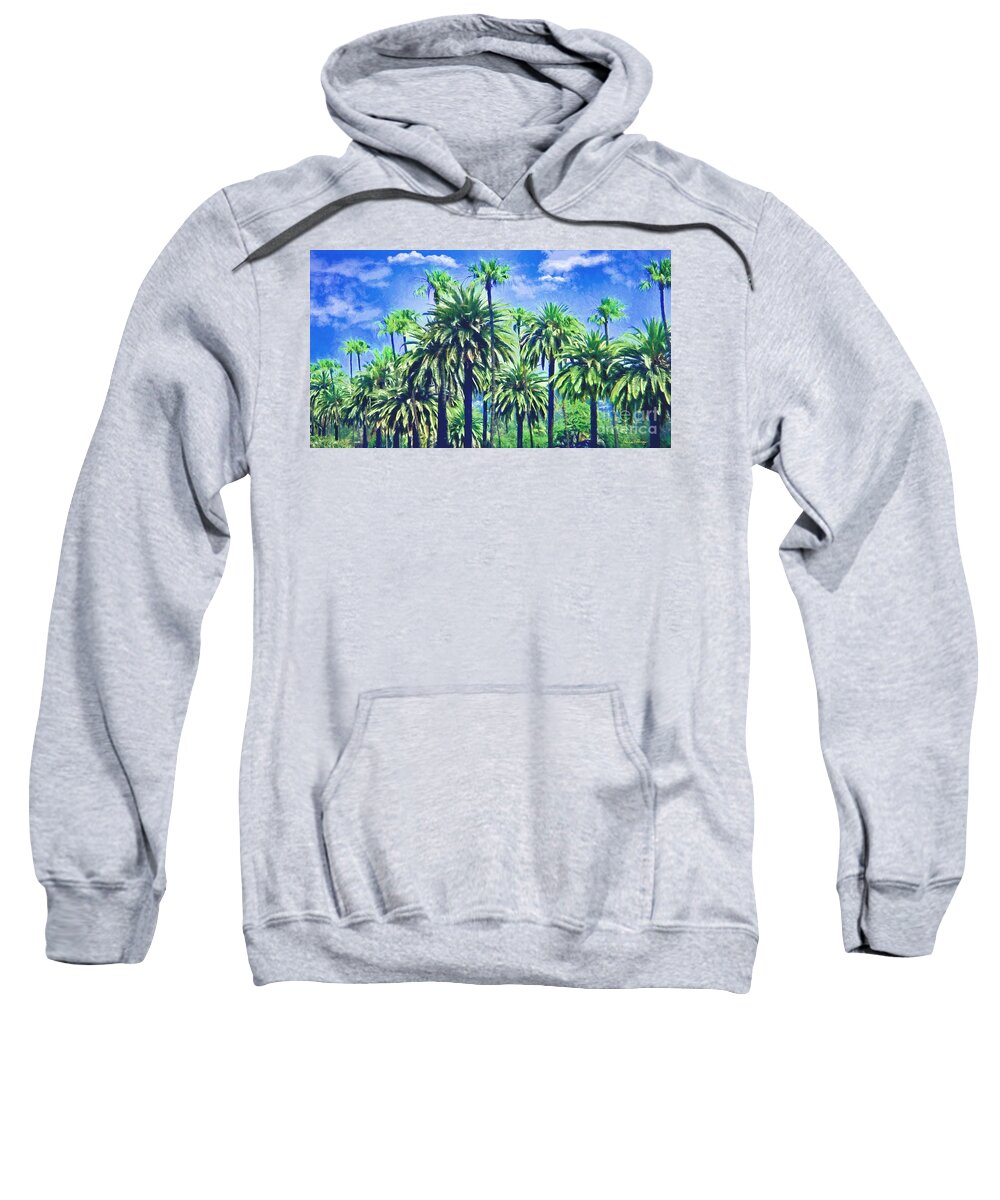 Palm Tree Sweatshirt featuring the mixed media Beverly Hills Palms by Alicia Hollinger