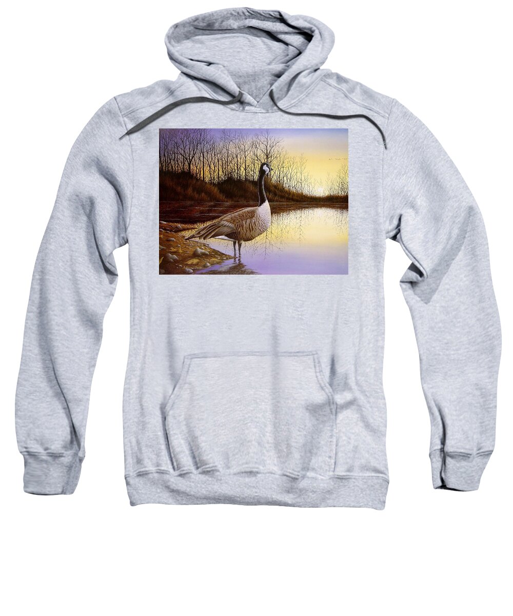 Goose Sweatshirt featuring the painting Beyond the Horizon by Anthony J Padgett