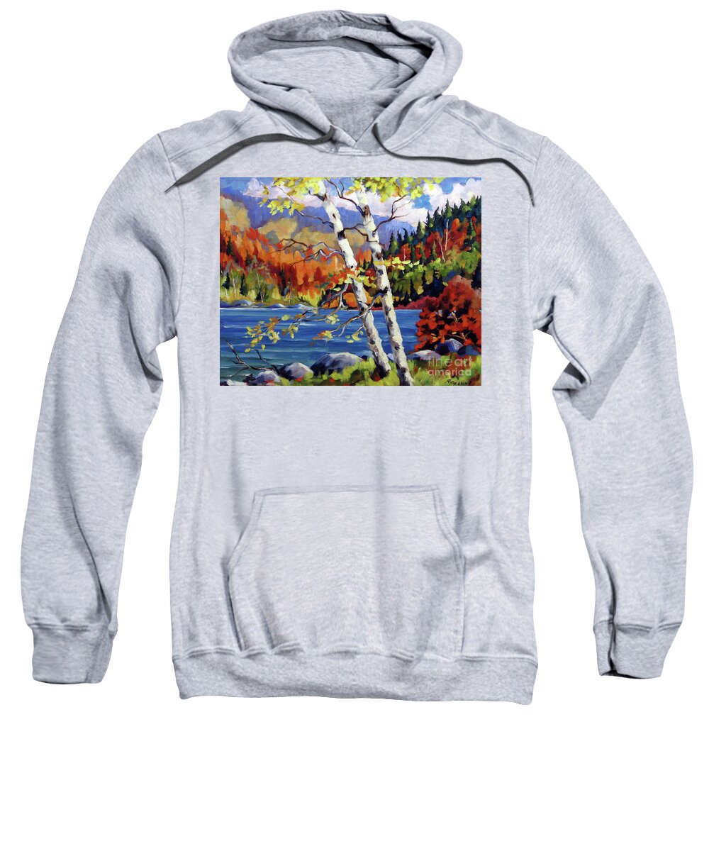 Art Sweatshirt featuring the painting Birches by the lake by Richard T Pranke