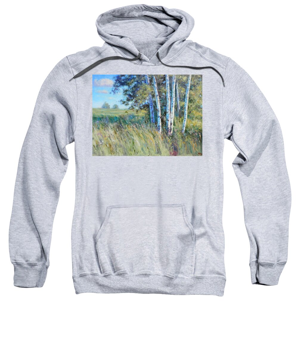 Landscape Sweatshirt featuring the painting Birches by the Roadside by Michael Camp