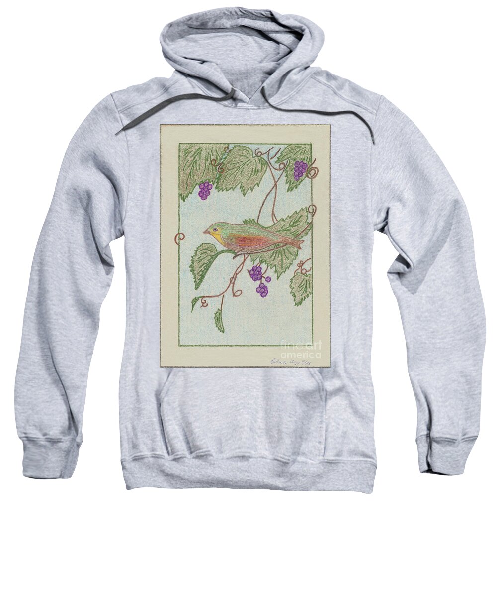 Portrait Sweatshirt featuring the drawing Bird on a Vine V2 by Donna L Munro