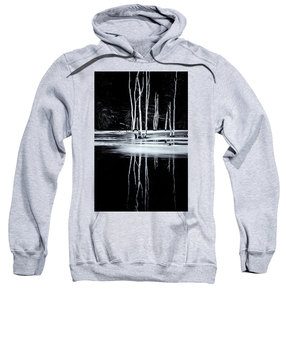 Marlboro Sweatshirt featuring the photograph Black And White Winter Thaw Relections by Tom Singleton